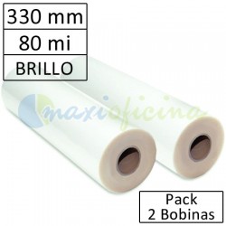 Pack de 2 Bobinas Plastificadora 80 Micras Brillo 330mm.