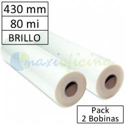 Pack de 2 Bobinas Plastificadora 80 Micras Brillo 430mm.