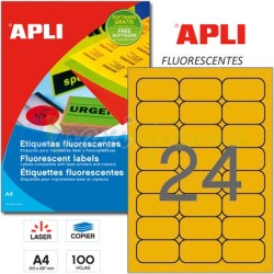 Etiquetas Adhesivas Apli Naranja Fluorescente 64x34 mm. Ref 12982