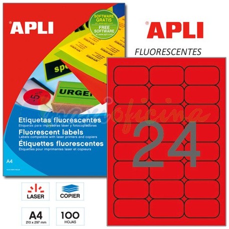 Etiquetas Adhesivas Apli Rojo Fluorescente 64x33,9 mm. 100h