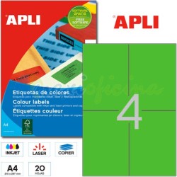 Etiquetas Adhesivas Apli Verdes 105x148 mm. Ref 12994