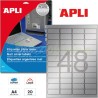 Etiquetas Adhesivas Apli en color Plata metalizado 45x21mm 10066