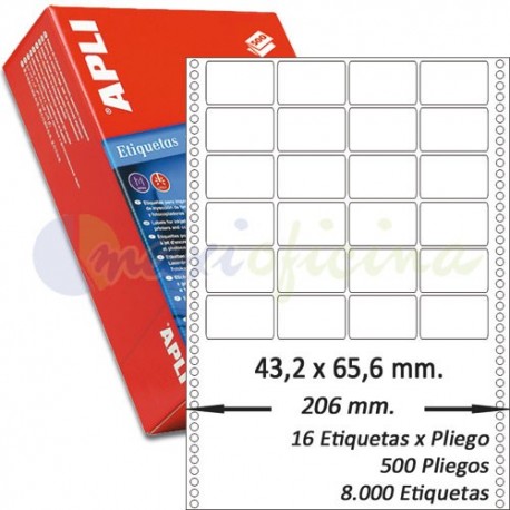 Etiquetas Adhesivas Papel Continuo Apli 43,2x65,6mm.