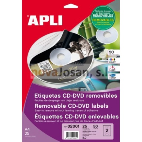 Bolsa Etiquetas Apli Blancas Removible CD-ROM 114 25 hojas