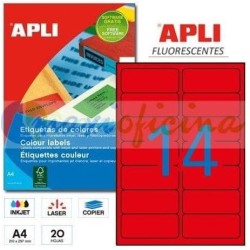 Etiquetas Adhesivas Apli Rojo Fluorescente 99.1 x 38.1 mm Cantos Romos 20h