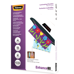 Fundas para Plastificadora de excelente calidad de la marca Fellowes en A4 80 Micras Auto-Adhesivas en Maxioficina.com.
