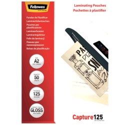 Fundas para Plastificadora de excelente calidad de la marca Fellowes en A2 125 Micras Brillo en Pack 50 en Maxioficina.com