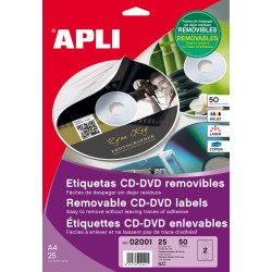 Bolsa Etiquetas Apli Blancas Removible CD-ROM 114 25 hojas