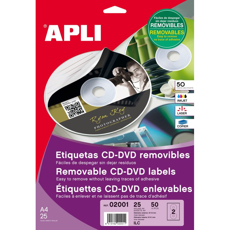 Bolsa Etiquetas Apli Blancas Removible CD-ROM 114 25 hojas