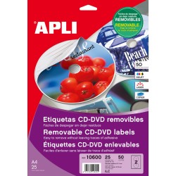 Bolsa Etiquetas Apli CD REMOVIBLES 25 hojas