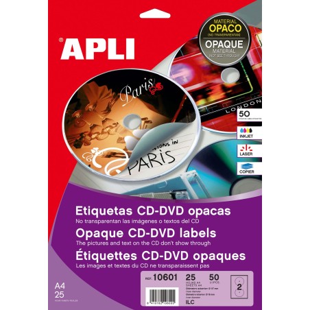 Bolsa Etiquetas Apli CD OPACAS 25 hojas