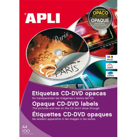 Caja Apli Etiquetas Apli Blancas OPACA CD-ROM 100 hojas