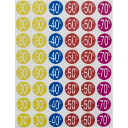 Etiquetas de descuento -30%/-70% Ø 24 mm 5 hojas 10 bolsas