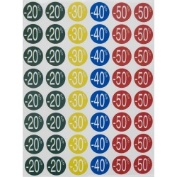Etiquetas de descuento -20%/-50% Ø 24 mm 5 hojas 10 bolsas