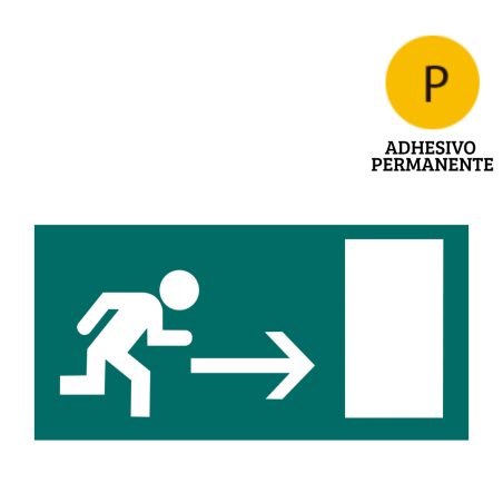 Señal autoadhesiva de salida de emergencia a la derecha