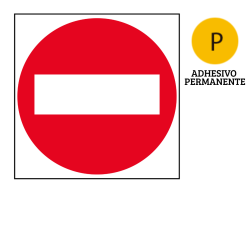 Cartel autoadhesivo no pasar, tamaño 114 x 114 mm con adhesivo permanente.