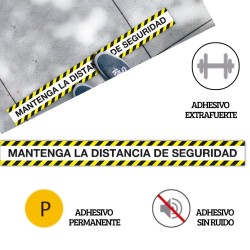 Tira adhesiva marcado "Mantenga la distancia de seguridad" 100 x 10 cm.