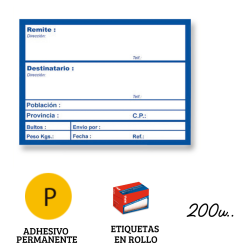 Etiquetas preimpresas con texto para rellenar los datos de entrega