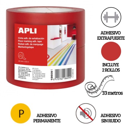 Cintas adhesivas de señalización PVC rojo 40 mm x 33 m 160 μm