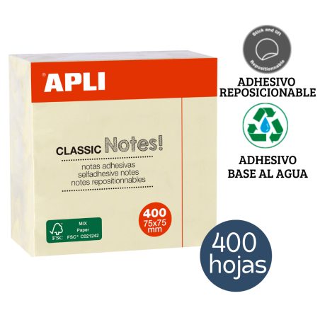 Notas adhesivas CLASSIC 75 x 75 mm 400 hojas