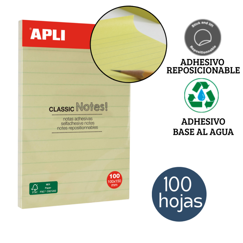 Notas adhesivas con líneas CLASSIC 100 x 150 mm