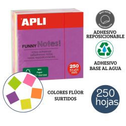 Notas adhesivas 51 x 51 mm 250 hojas 5 colores surtidos fluorescente