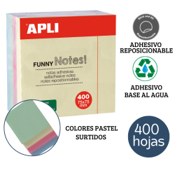 Notas adhesivas FUNNY 75 x 75 mm 4 colores surtidos pastel