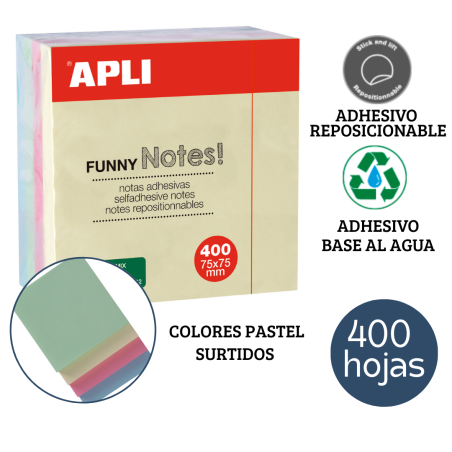 Notas adhesivas FUNNY 75 x 75 mm 4 colores surtidos pastel