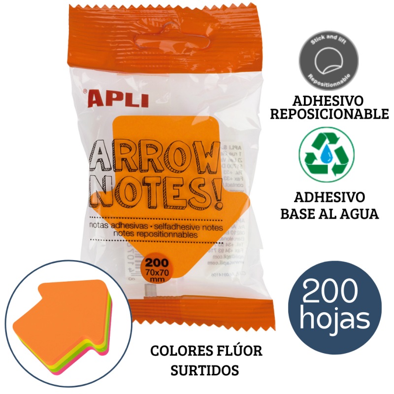 Notas adhesivas flecha 70 x 70 mm