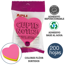 Notas adhesivas corazón 70 x 70 mm forma de corazón en 4 colores