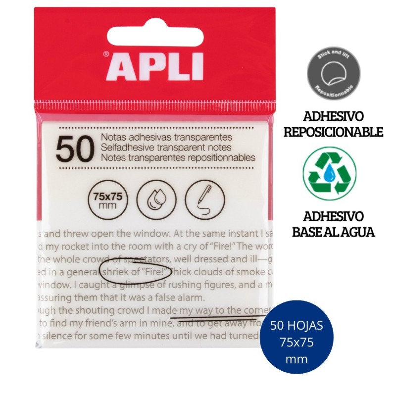 Notas adhesivas transparentes 75 x 75 mm