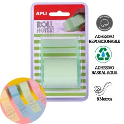 Rollo dispensador de nota adhesiva 50 mm x 8 m color verde pastel