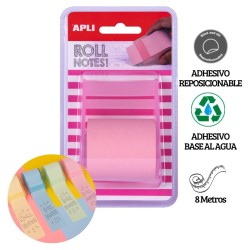 Rollo dispensador de nota adhesiva 50 mm x 8 m color rosa pastel