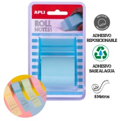 Rollo dispensador de nota adhesiva 50 mm x 8 m color azul pastel