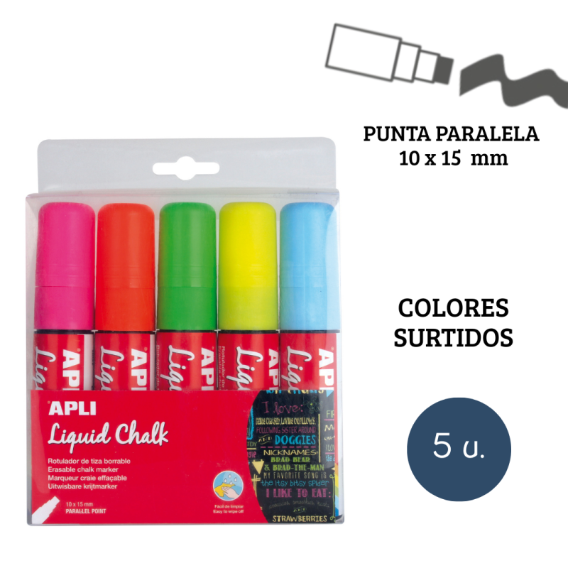Rotulador tiza líquida punta paralela 10 x 15 mm colores surtidos