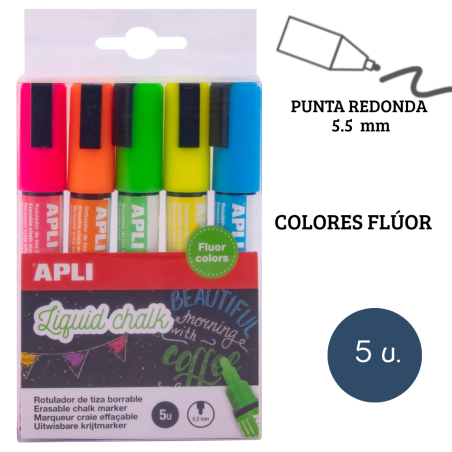 Rotuladores tiza líquida punta redonda 5,5 mm colores surtidos