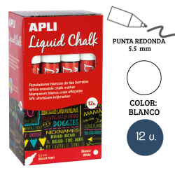 Rotulador tiza líquida punta redonda 5,5 mm blanco 12 u.