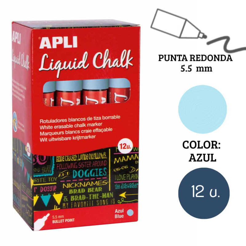 Rotulador tiza líquida punta redonda 5,5 mm azul 12 u.