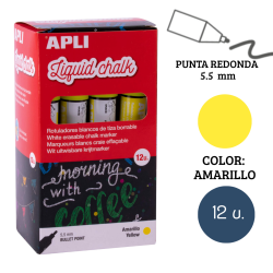Rotulador tiza líquida punta redonda 5,5 mm amarillo 12 u.