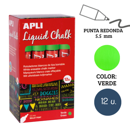 Rotulador tiza líquida punta redonda 5,5 mm verde 12 u.