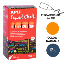 Rotulador tiza líquida punta redonda 5,5 mm naranja 12 u.
