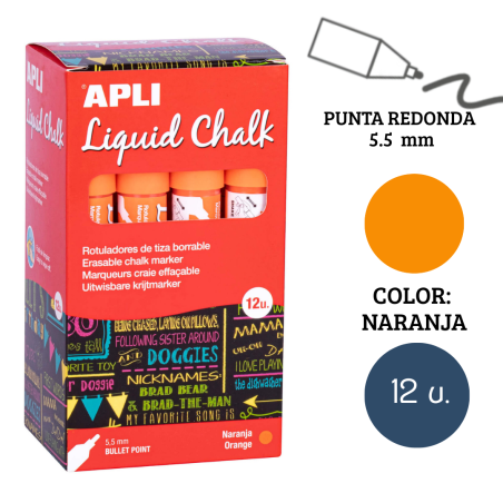 Rotulador tiza líquida punta redonda 5,5 mm naranja 12 u.