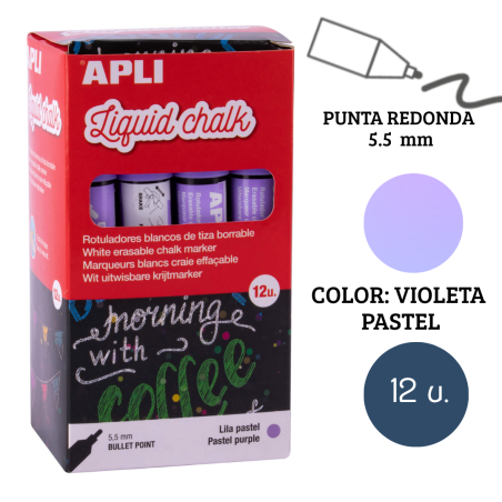 Rotulador tiza líquida punta redonda 5,5 mm lila pastel 12 u.