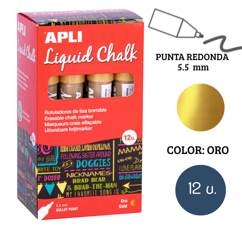 Rotulador tiza líquida punta redonda 5,5 mm oro 12 u.